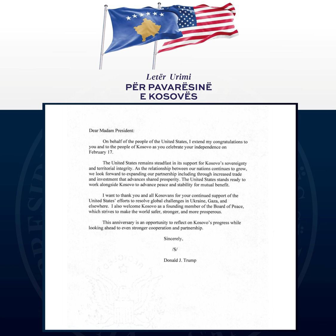 Presidenti Trump uron Presidenten Osmani Mbështesim fuqishëm sovranitetin dhe integritetin territorial të Kosovës-1